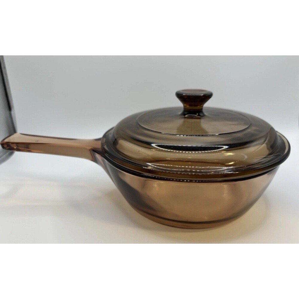 Corning Visions 0.5L Amber Glass SAUCEPAN Sauce Pan Pot Pyrex Lid USA